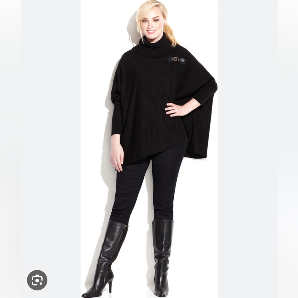 NWOT Calvin Klein black turtle neck sweater poncho w/buckle 0X/1X